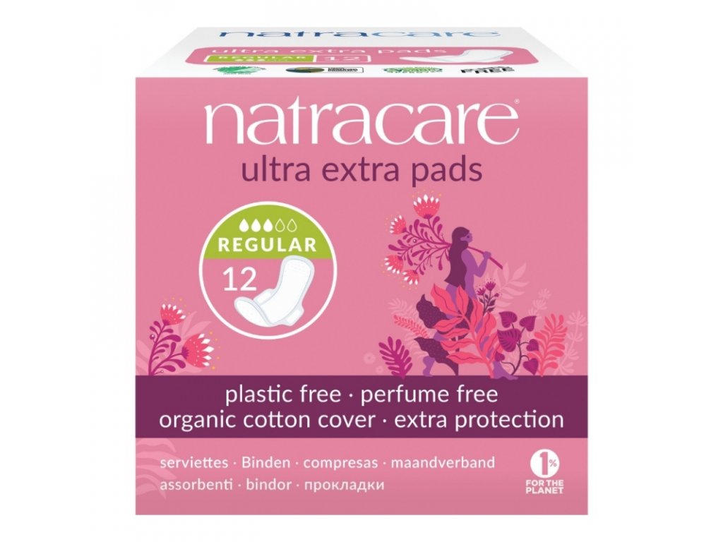 NATRACARE Menstruační vložky Ultra Extra REGULAR s křidélky 12 ks