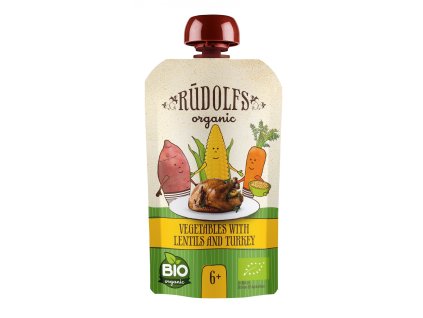Rudolfs BIO kapsička Zelenina, čočka, krůtí maso, 110 g