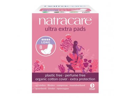 NATRACARE Menstruační vložky Ultra Extra LONG s křidélky 8 ks