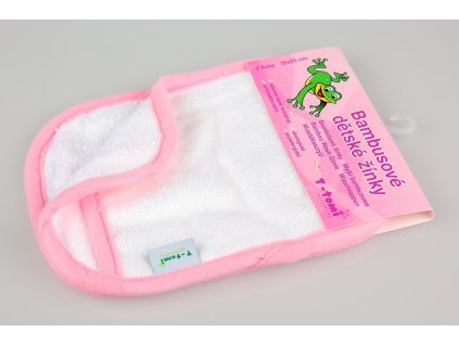 Koupací žínky - rukavice, white with pink edging / bílá s růžovým lemováním ST
