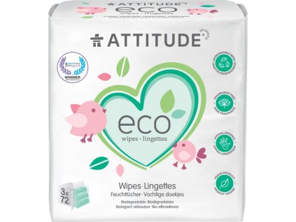 Vlhčené ubrousky ATTITUDE bez vůně - výhodné balení (3 x 72 ks)