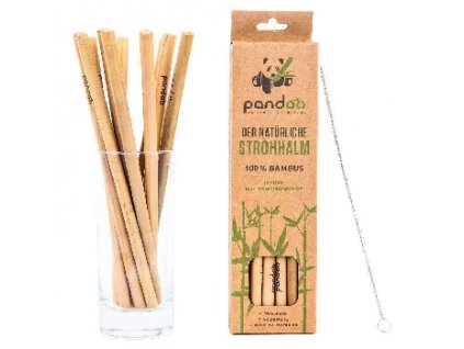 Pandoo Dlouhé bambusové brčko s čistícím kartáčkem sada 12 ks