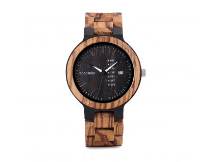 Dřevěné hodinky Bobo Bird s datumovkou - tmavé