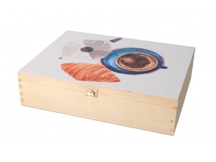 Dárková dřevěná krabička - romantická snídaně (tmavá mozaika)