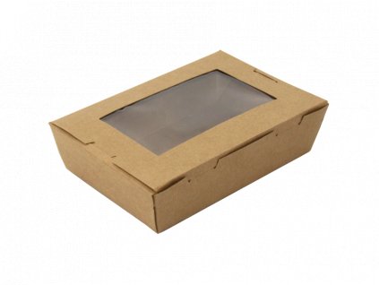 Papírový box EKO na jídlo 197/180 x 137/120 x 50 mm kraft s okénkem 1400 ml bal/50 ks