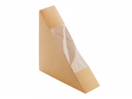 Papírový box EKO na sendvič 130x130x40 mm hnědý s okénkem bal/50 ks