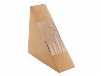 Papírový box EKO na sendvič 130x130x60 mm hnědý s okénkem bal/50 ks