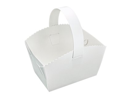 Svatební košíček na koláčky s ouškem papírový 10x8x6 cm bílý bal/50 ks