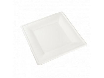 Talíř EKO z cukrové třtiny 26 x 26 cm čtvercový bílý 50 ks