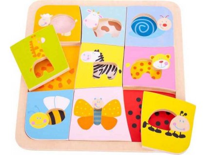 Bigjigs Toys Dřevěné vkládací puzzle 9 zvířátek