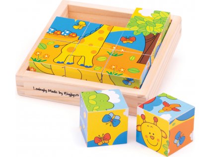 Bigjigs Toys Obrázkové kostky kubusy Safari 9 kostek