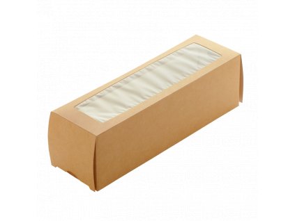 Papírová krabička EKO na makronky 180x55x55 mm hnědá s okénkem bal/50 ks