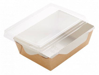 Papírový box / miska EKO na salát 165x165x65 mm hnědý s transp. víčkem bal/50 ks