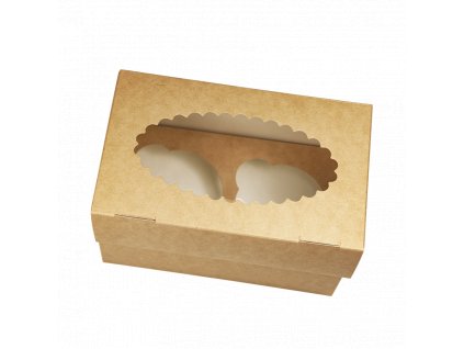 Papírová krabička EKO na muffiny 100x160x100 mm hnědá s okénkem bal/25 ks
