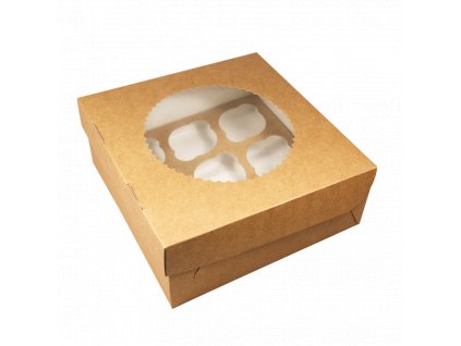 Papírová krabička EKO na muffiny 250x250x100 mm hnědá s okénkem bal/25 ks