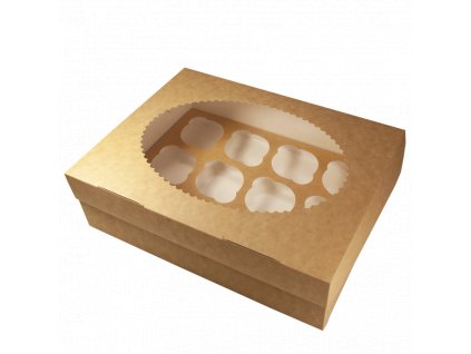 Papírová krabička EKO na muffiny 330x250x100 mm hnědá s okénkem bal/25 ks