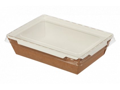Papírový box / miska EKO na salát 145x95x45 mm hnědý s transp. víčkem bal/50 ks
