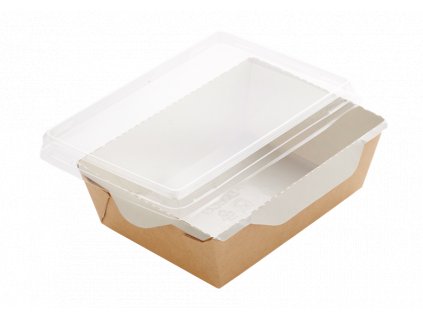 Papírový box / miska EKO na salát 165x120x45 mm hnědý s transp. víčkem bal/50 ks