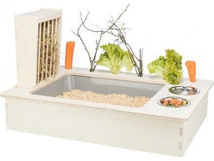Krmná stanice - bar + misky, jesličky - 70 x 41 x 47 cm, dřevo/nerez/plast