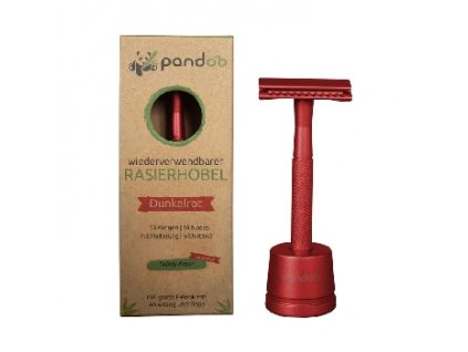 Pandoo Kovový holicí strojek se stojanem a 10 ks žiletek lávově červený
