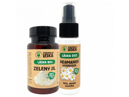 Dokonalá láska Srst a kůže - zvýhodněný set - Zelený jíl 50 g + Heřmánek hydrosol 50 ml