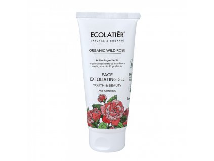 ECOLATIER - Exfoliační gel na obličej - všechny typy pleti - organická Divoká růže, 100 ml