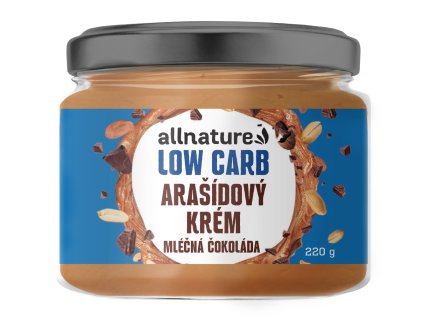 Allnature Arašídový krém s mléčnou LOW carb čokoládou, 220 g