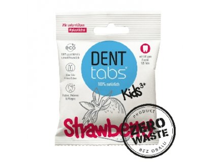DENTTABS přírodní dětská zubní pasta v tabletách s fluoridem jahoda 10 000 ks Zero waste balení