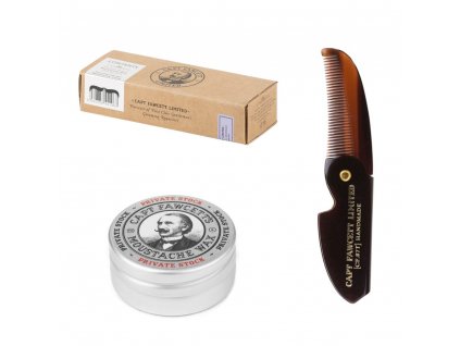 Captain Fawcett Dárková sada vosku a skládacího hřebínku na knír- Private Stock