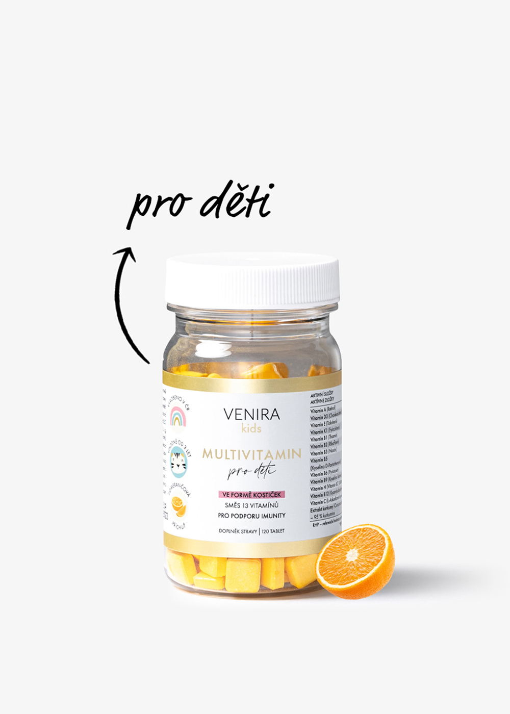 VENIRA multivitamin pro děti - pomeranč, 120 kostiček