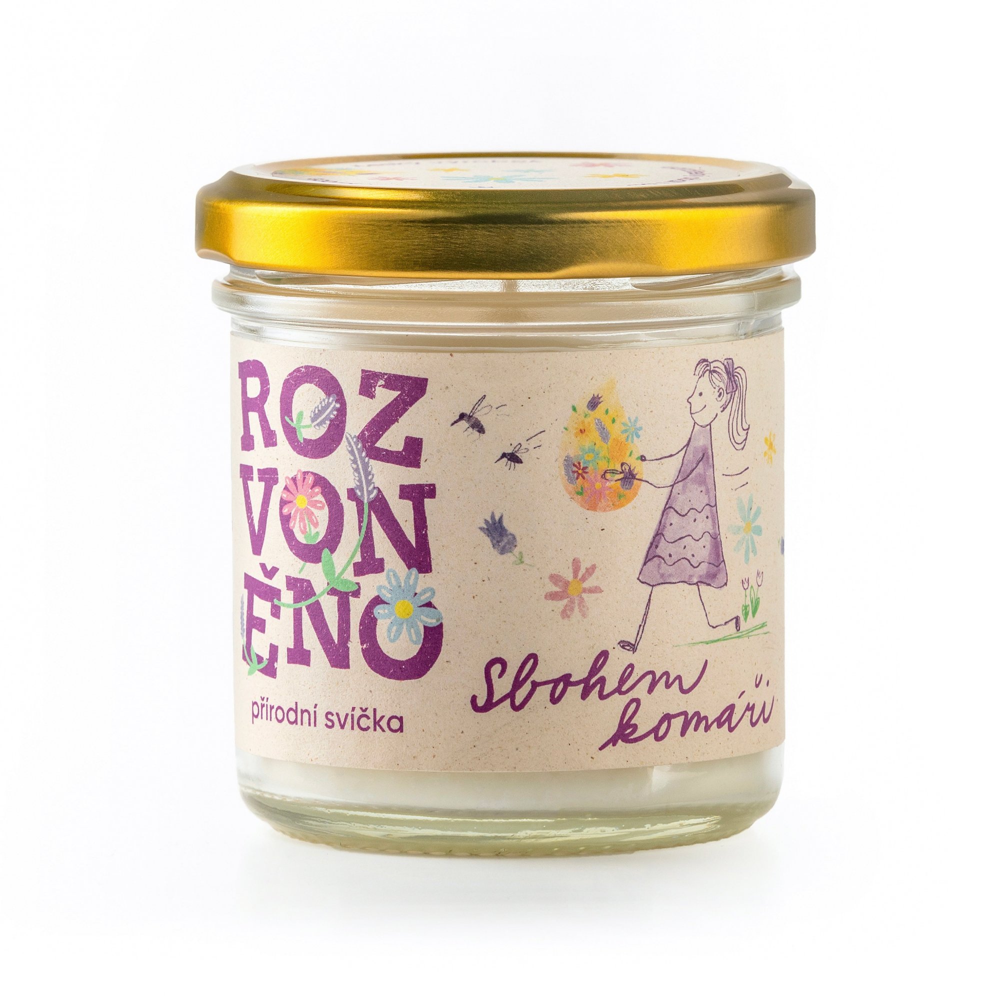 Rozvoněno Vonná svíčka - Sbohem komáři- s levandulí a citronovou trávou, 130ml