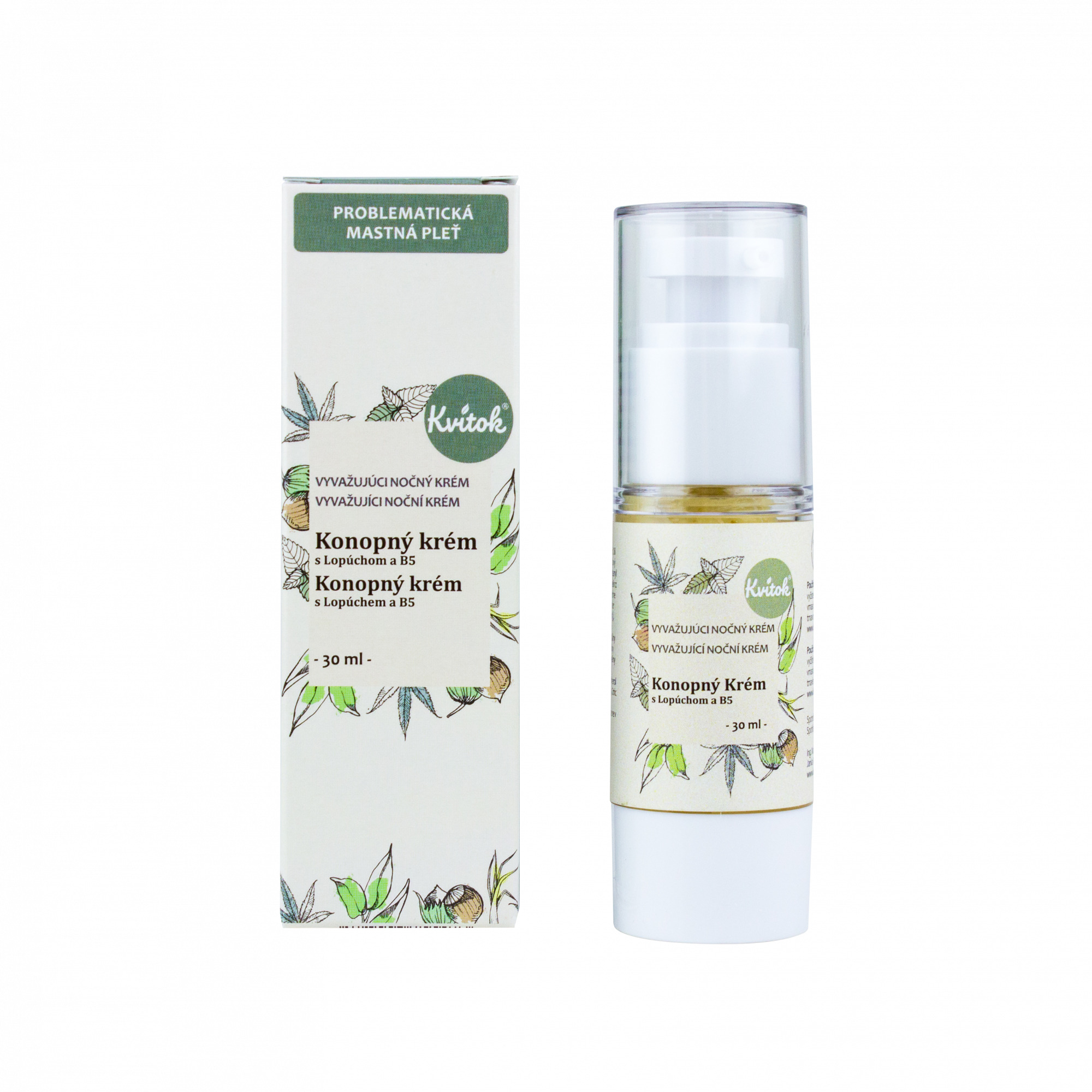 Kvitok Noční konopný krém pro mastnou pleť, 30 ml