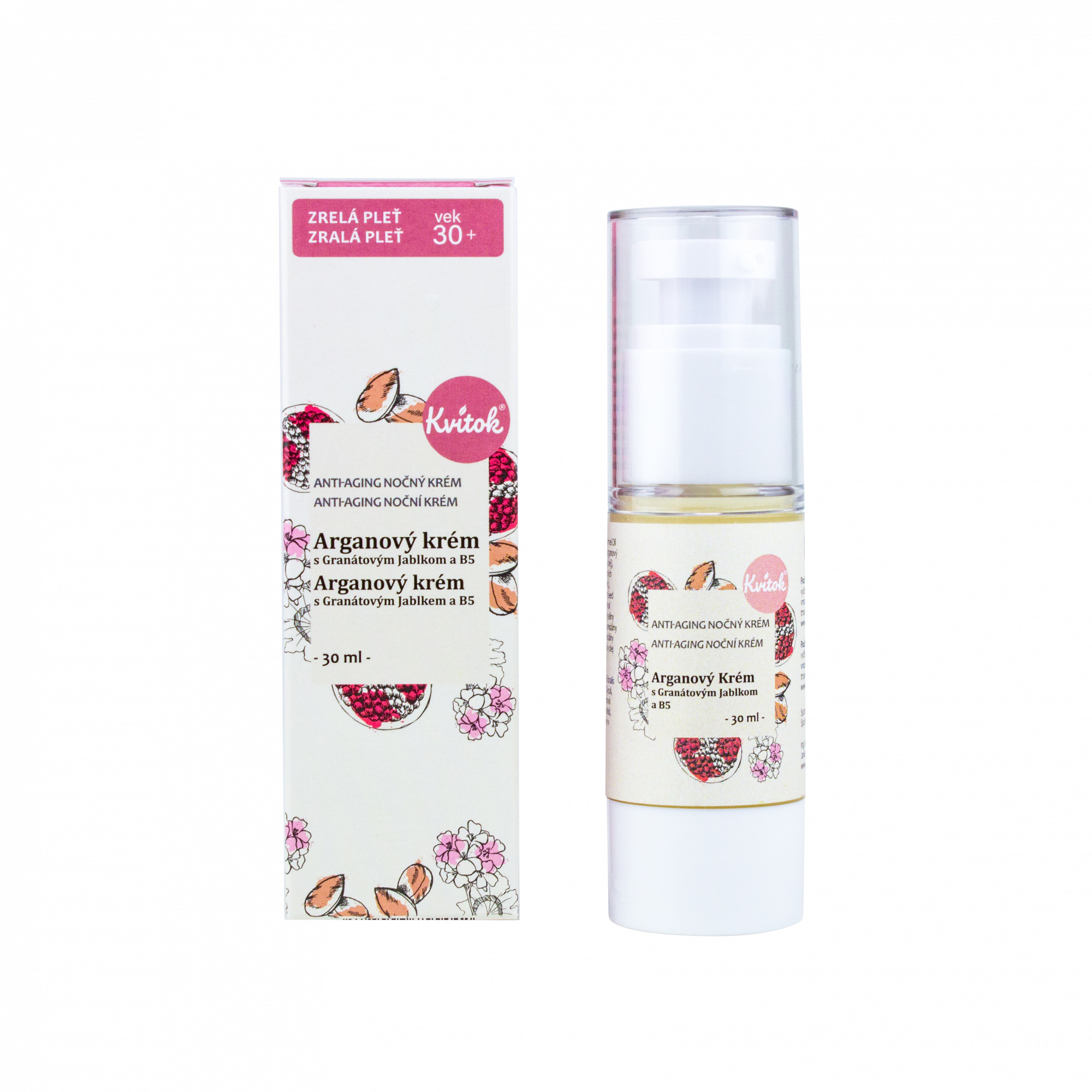 Kvitok Noční arganový krém pro zralou pleť 30+, 30 ml
