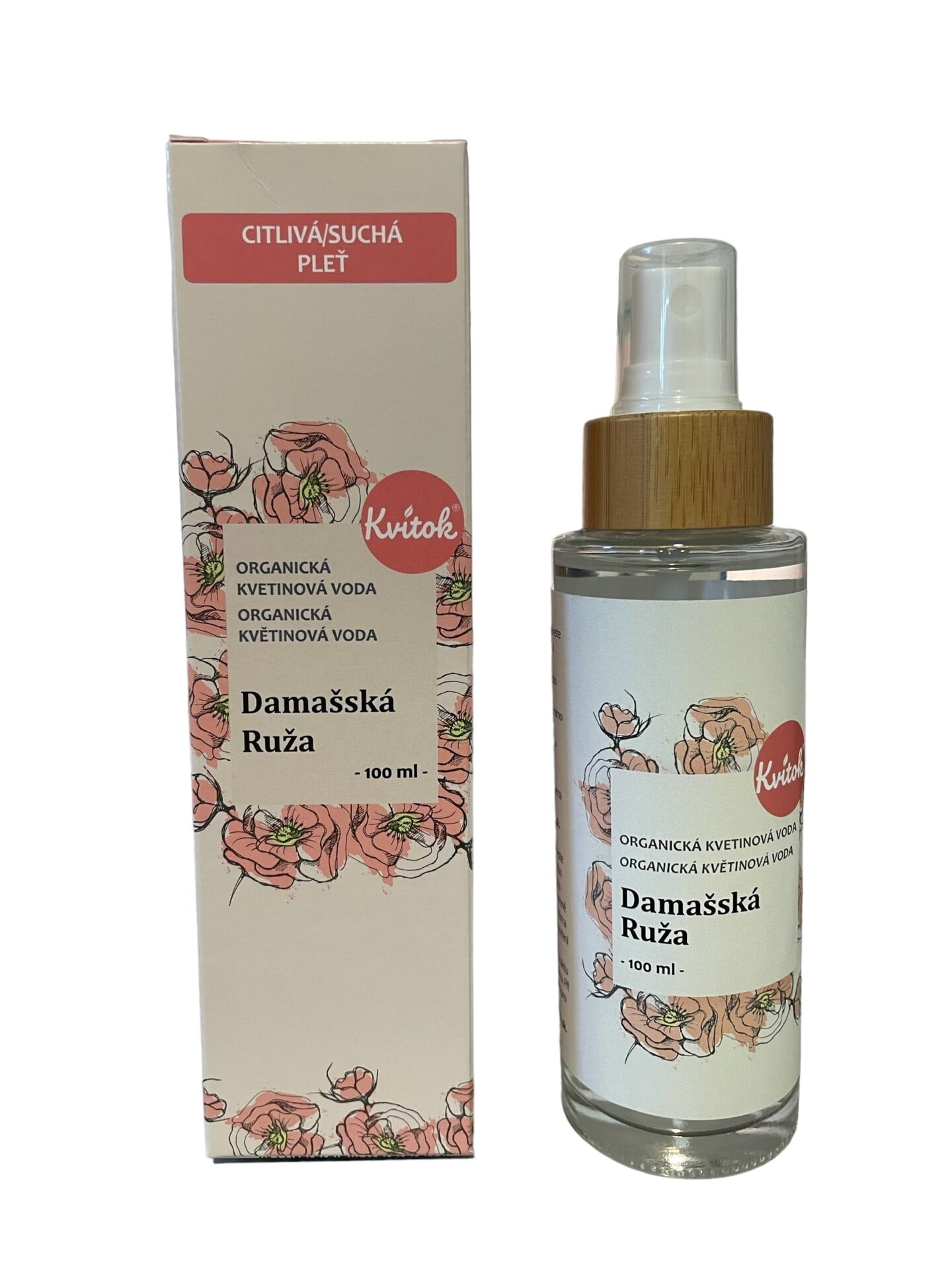 Kvitok Květová voda damašská růže BIO, 100 ml