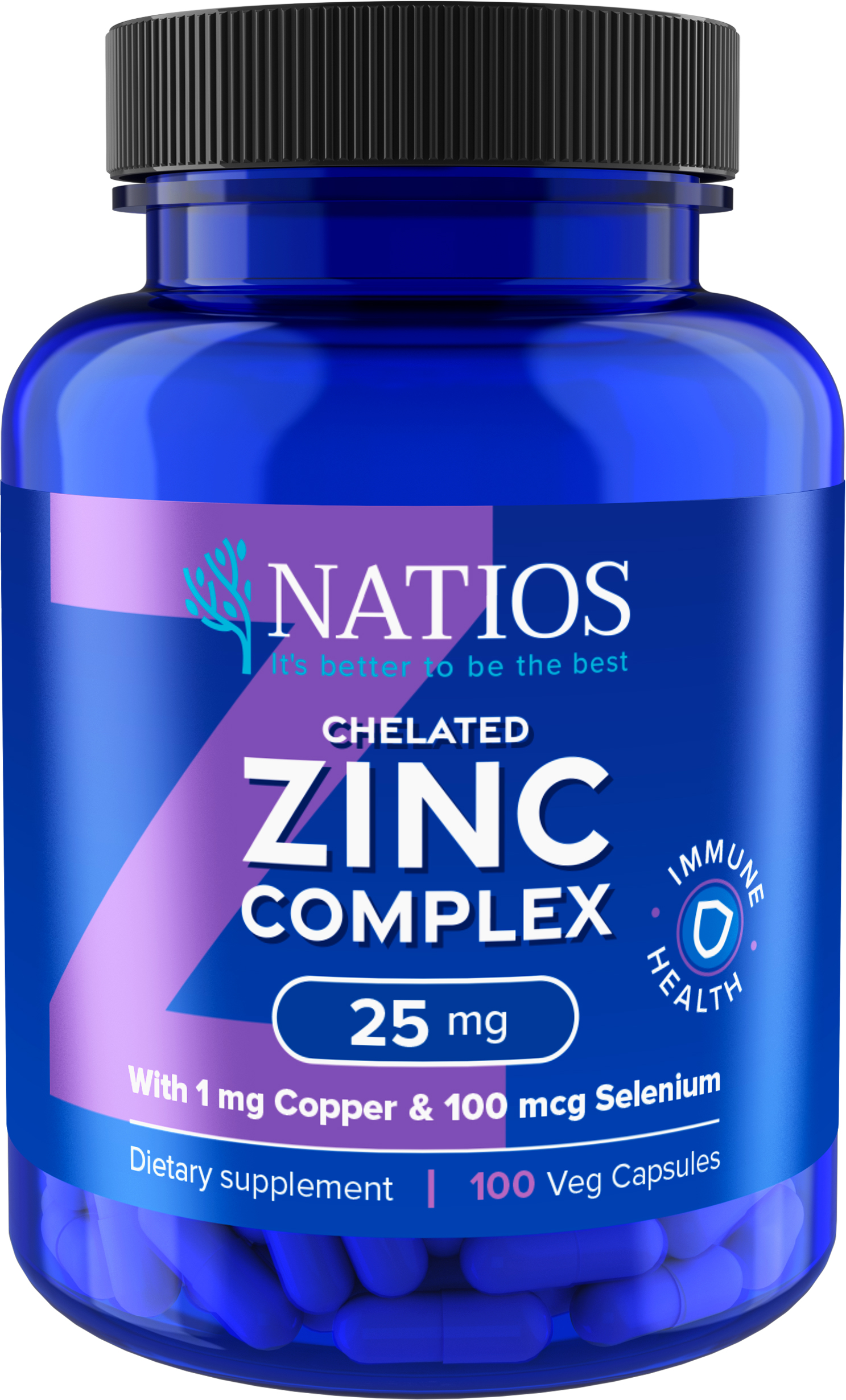 NATIOS Zinc Chelated Complex, Zinek, selen a měď 25 mg 100 kapslí