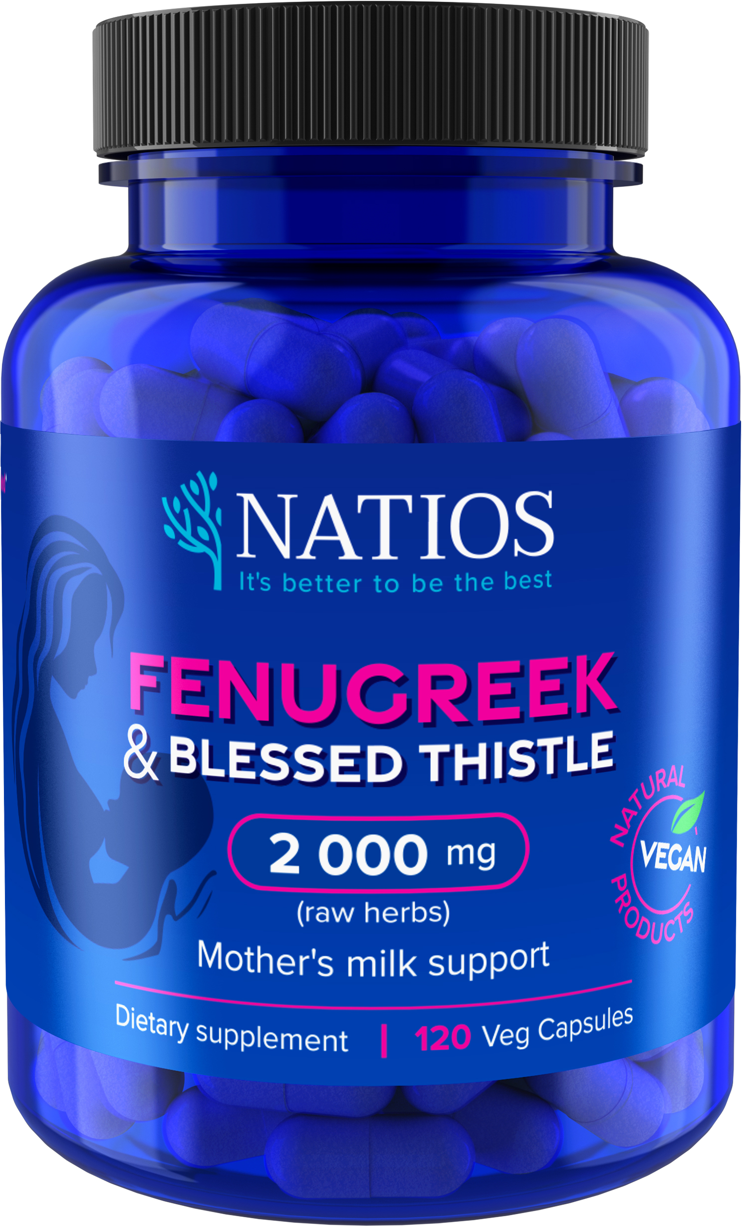 NATIOS Fenugreek & Blessed Thistle Extract Pískavice 2000 mg 120 kapslí