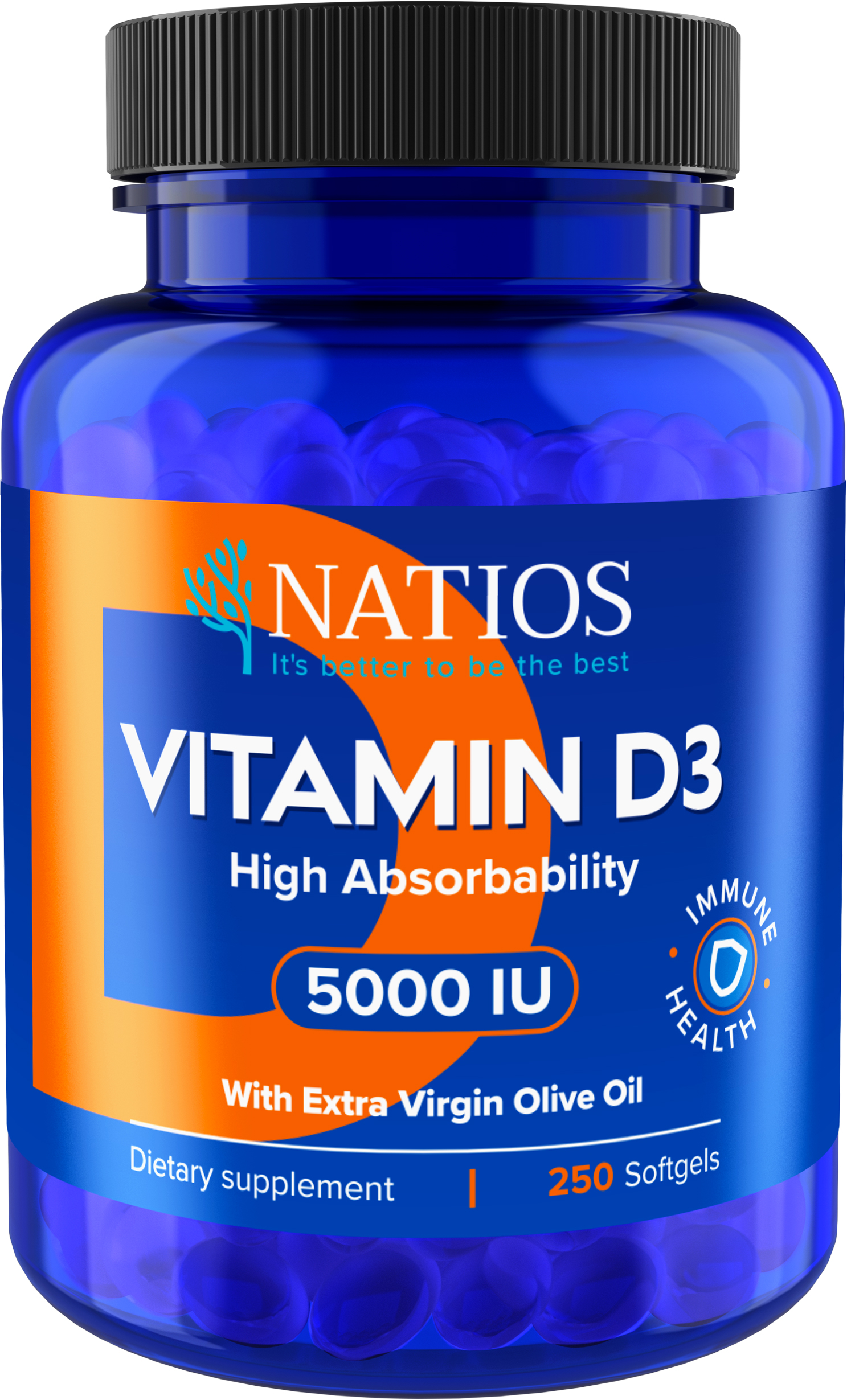 NATIOS Vitamin D3 Vysoce vstřebatelný 5000 IU 250 kapslí
