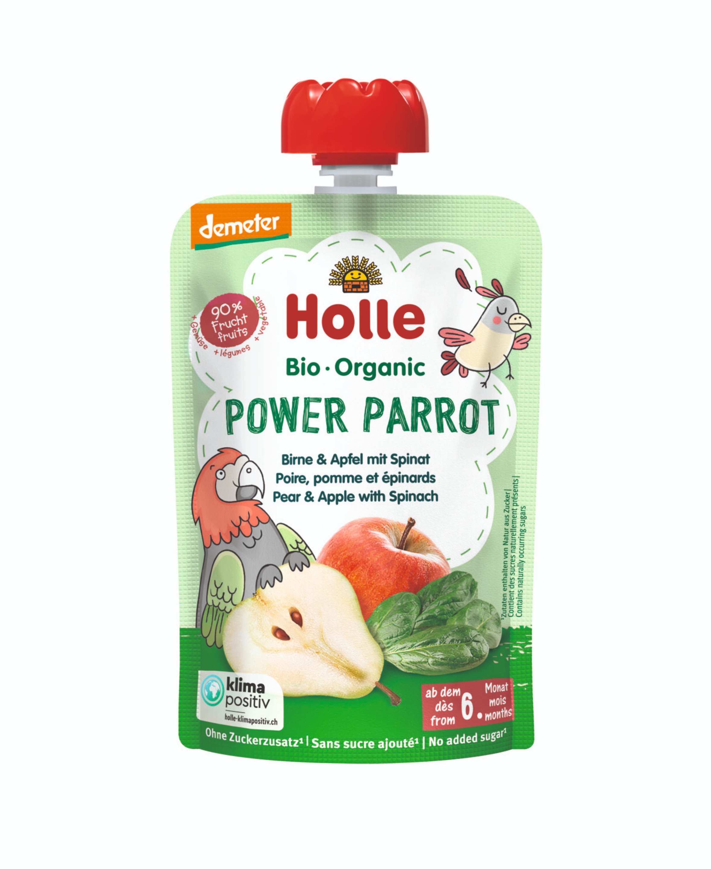 Holle Bio Power Parrot kapsička hruška s jablkem a špenátem pro děti od 6. měsíce, 100 g