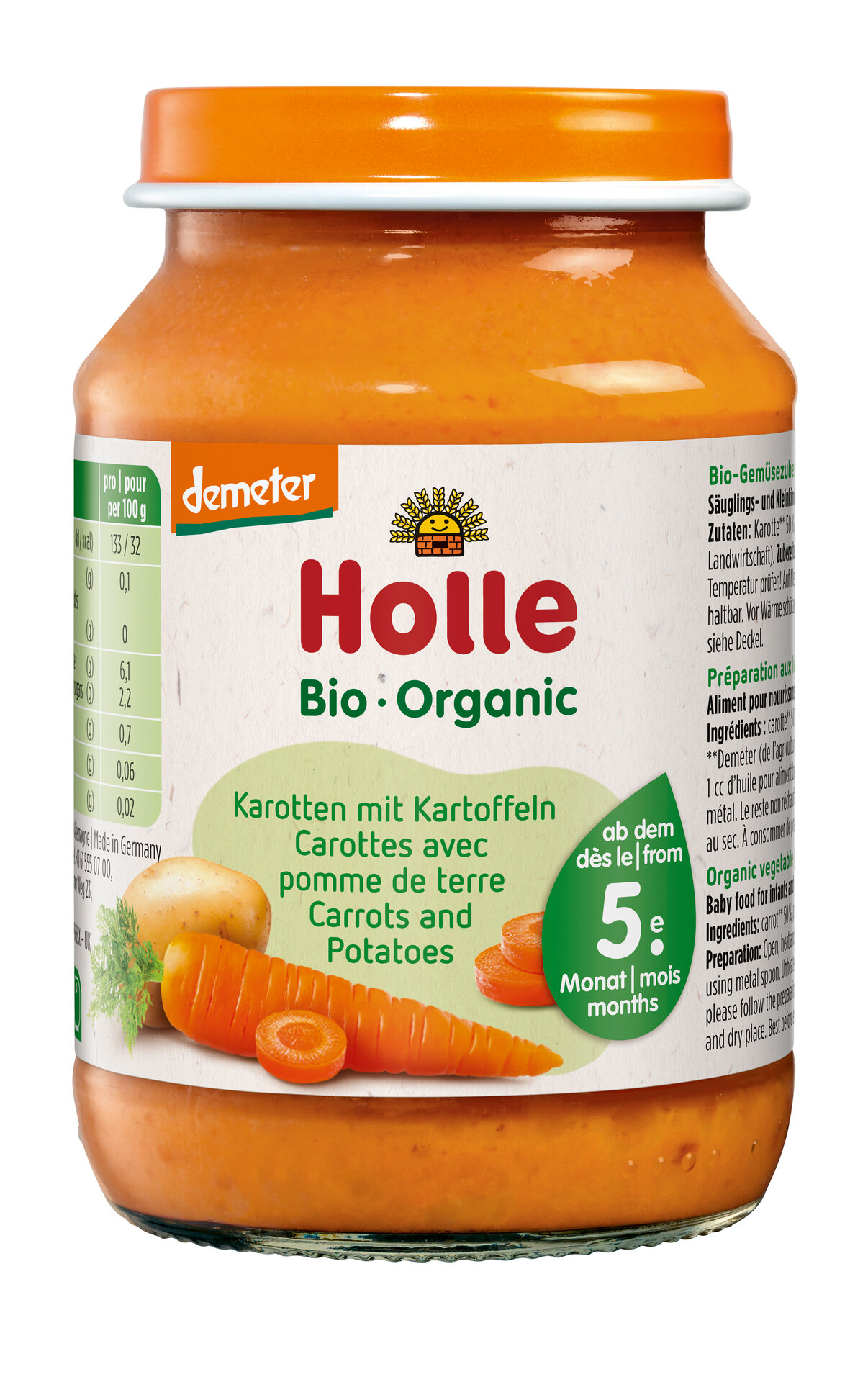 Holle Bio Mrkev s bramborem pro děti od 5. měsíce, 190 g