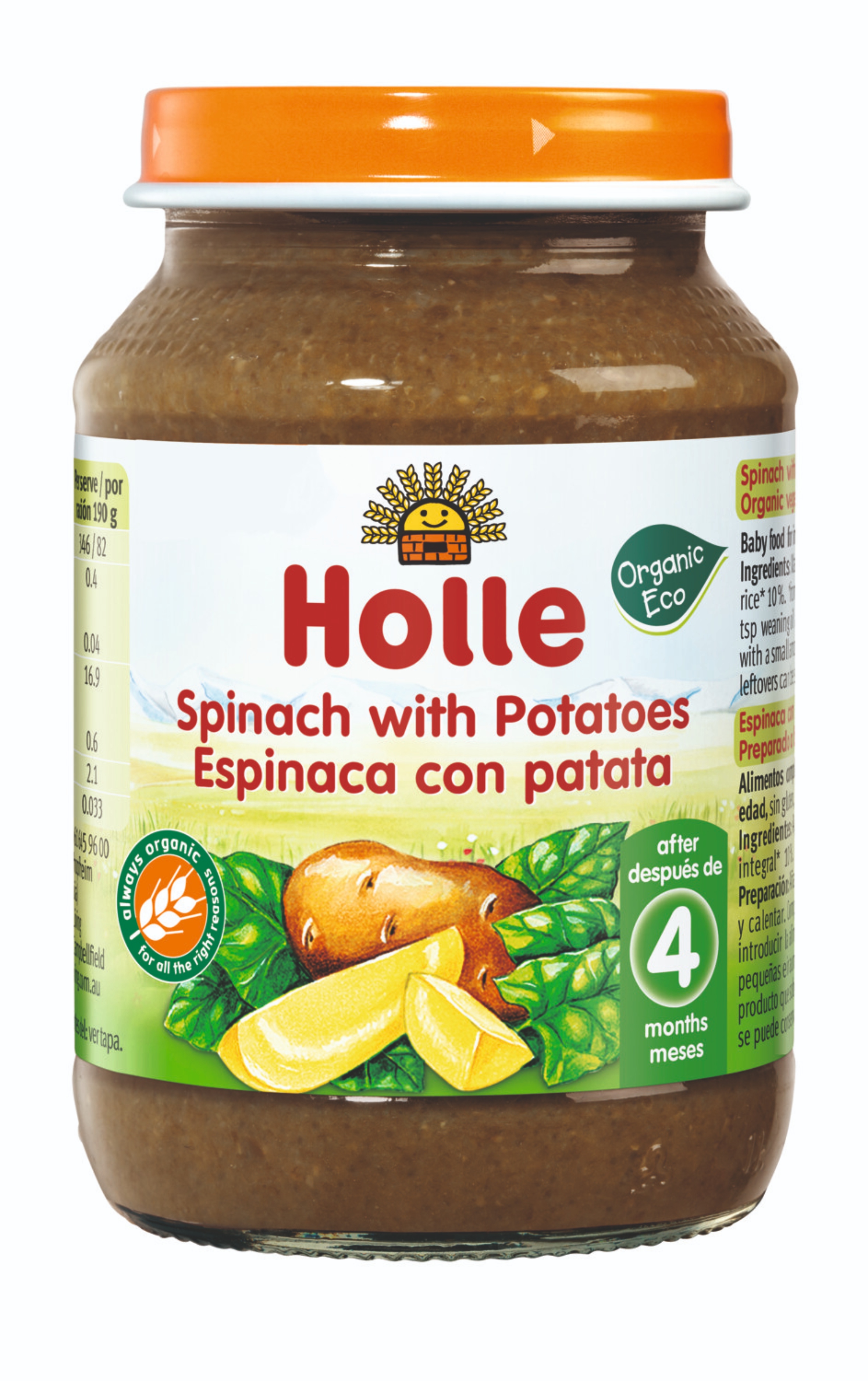 Holle Bio Špenát s bramborem pro děti od 5. měsíce, 190 g