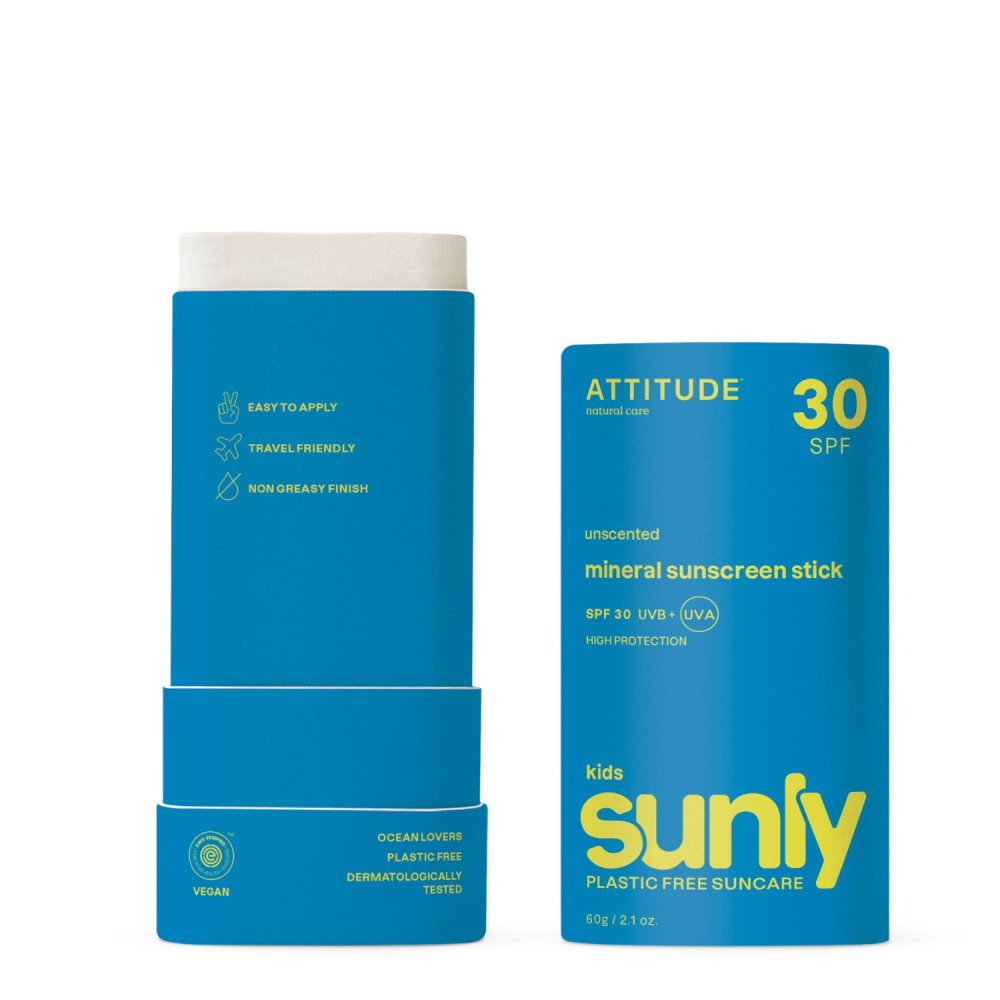 Attitude Sunly Kids Sunscreen Stick minerální krém na opalování v tyčince pro děti SPF 30 60 g
