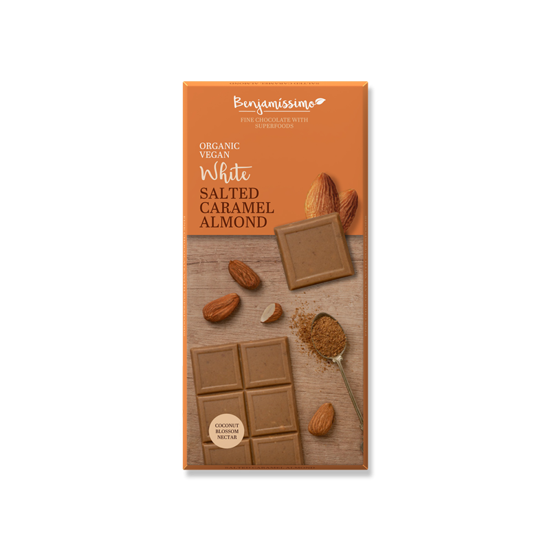 Benjamissimo Bílá čokoláda Slaný karamel a Mandle, 70g