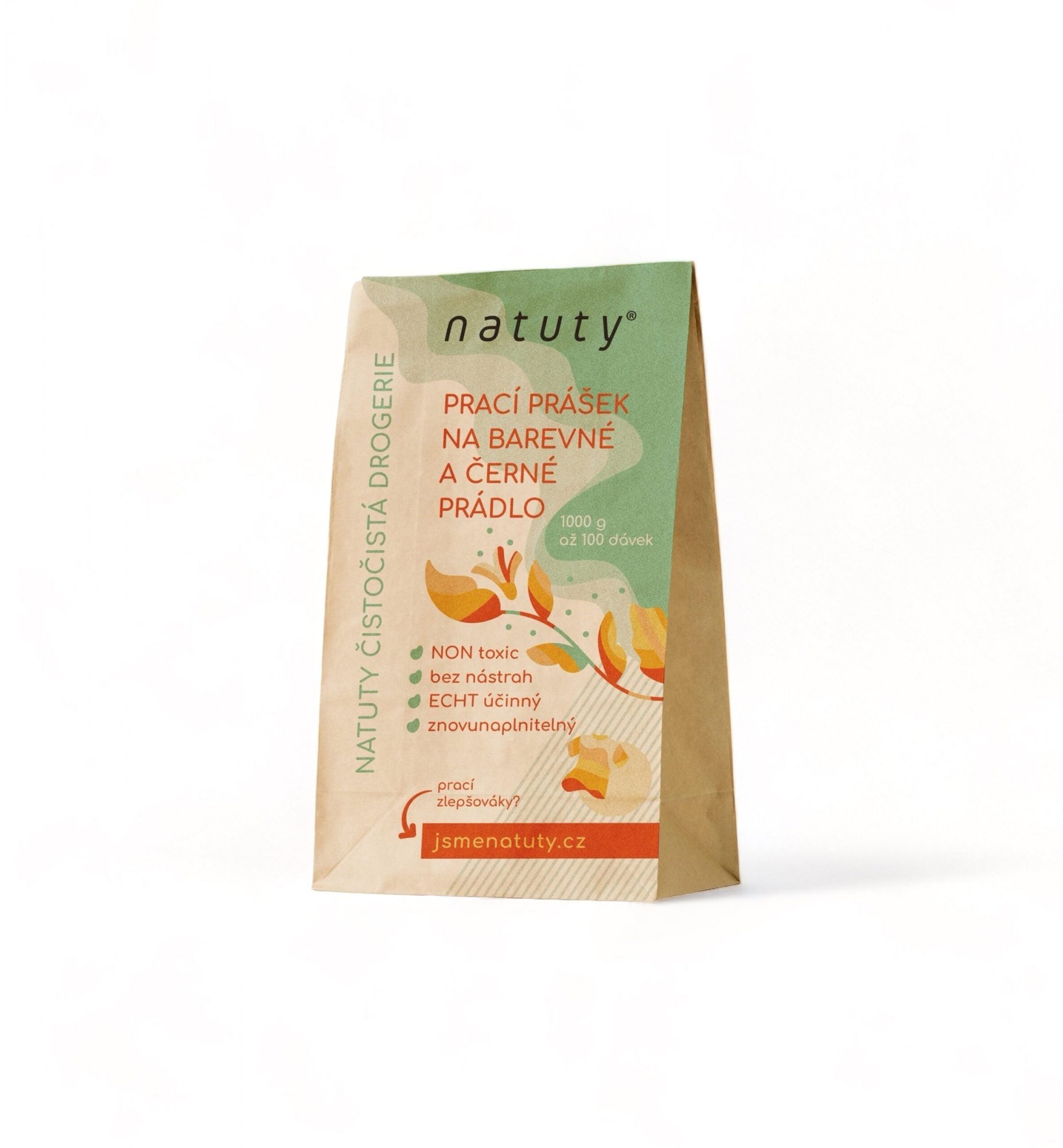 Natuty Prací prášek na barevné a černé prádlo- bez vůně, 100 pracích dávek, 1 kg