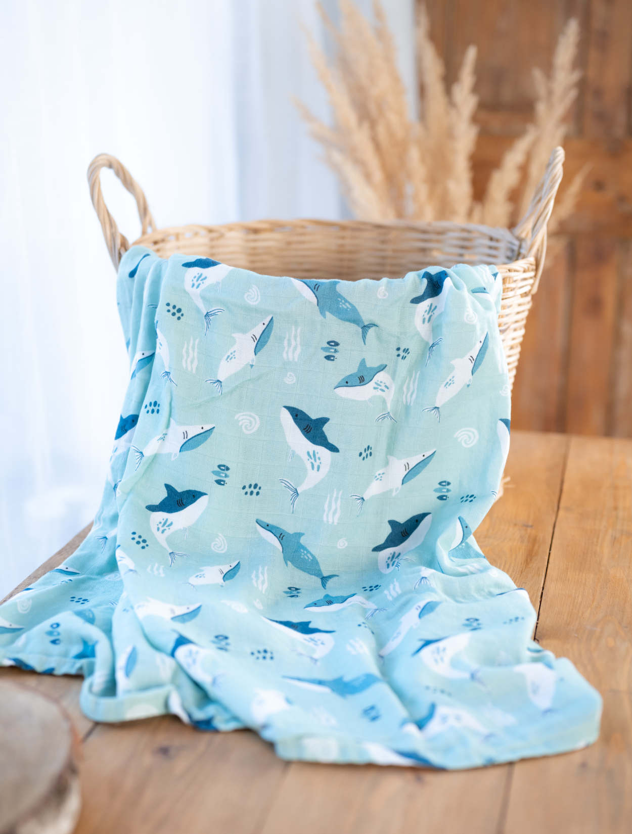 Bobánek Bambusová zavinovací plena Digitisk - Žraloci 120 x120 cm