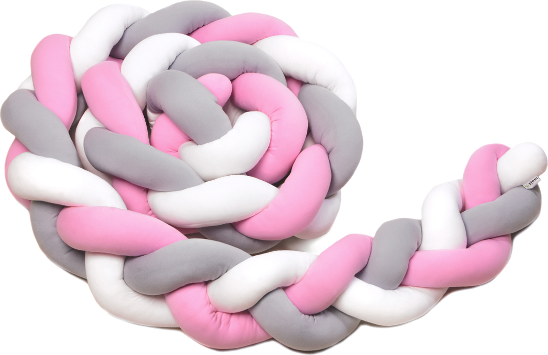 T-TOMI Pletený mantinel 180 cm White + Grey + Pink