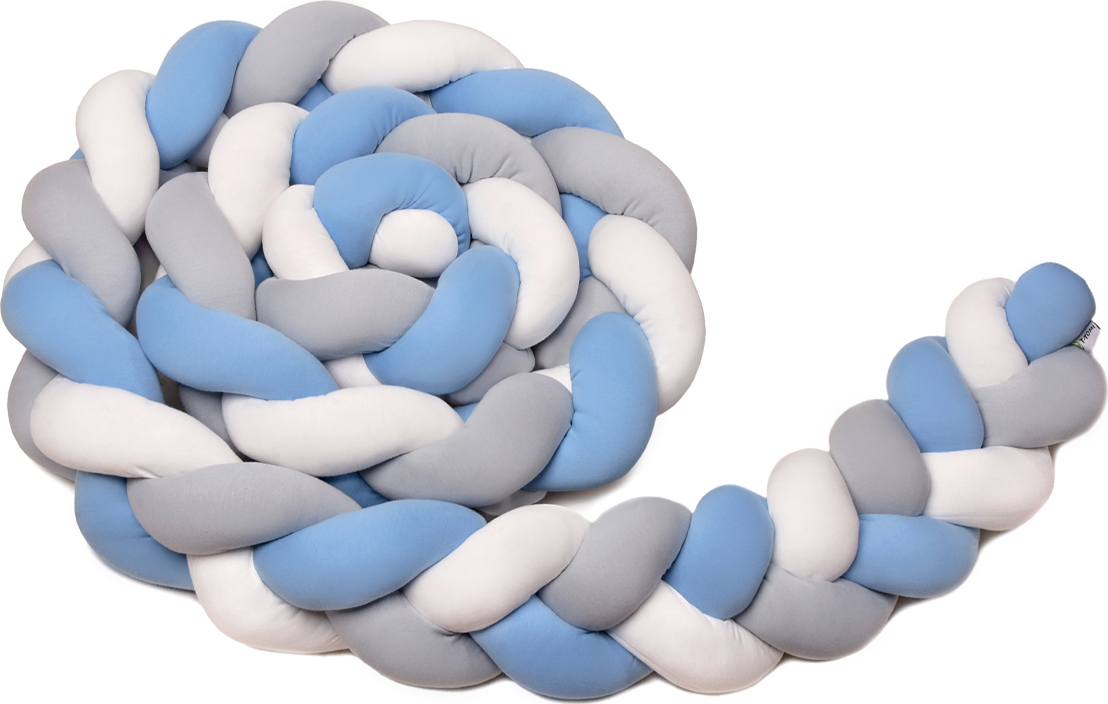 T-TOMI Pletený mantinel 180 cm, white + grey + blue