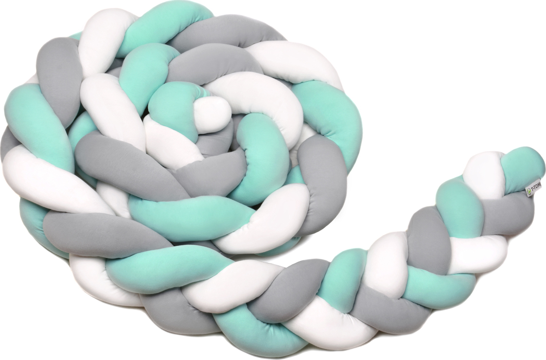 T-TOMI Pletený mantinel 180 cm White + Grey + Mint