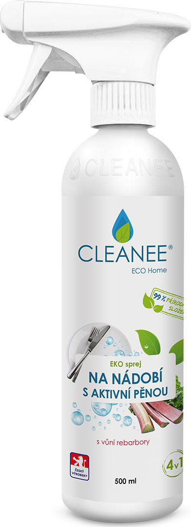 CLEANEE EKO Sprej na nádobí s aktivní pěnou a vůní rebarbory, 500 ml