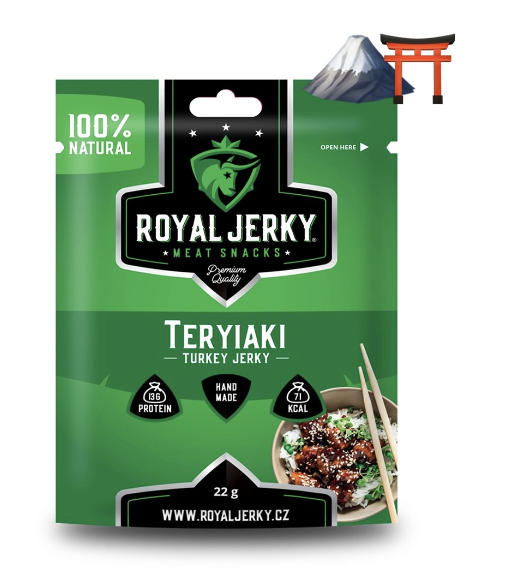 Royal Jerky: Teriyaki 22 g (sušené krůtí maso)
