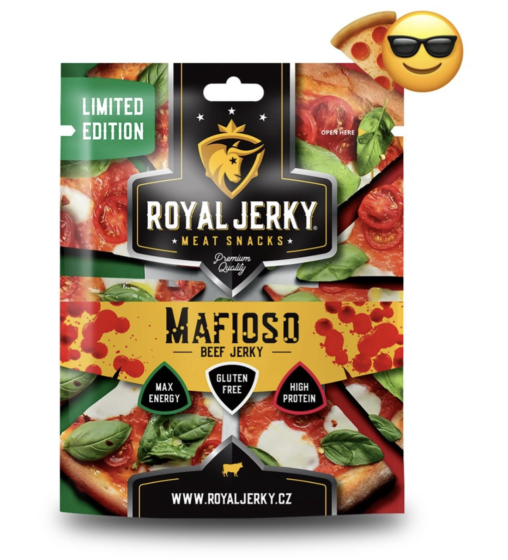 Royal Jerky: Mafioso by Stejk 22 g (hovězí sušené maso s příchutí pizzy)
